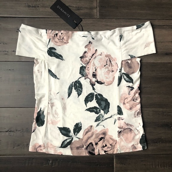 DYNAMITE off shoulder rose print crop top XS - Picture 2 of 7